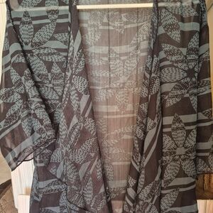 LuLaRoe Sheer Cape with Floral Design in Black and Green